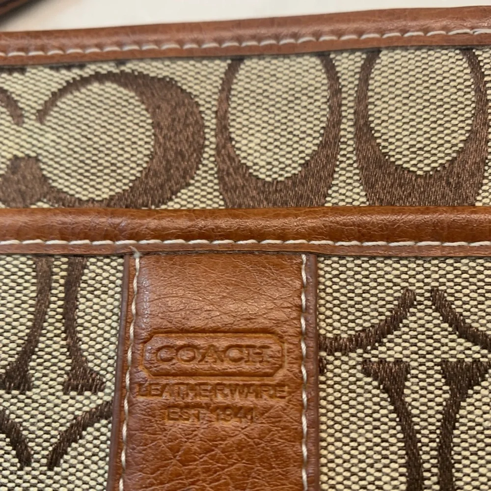 Coach Brown Logo Swingback Crossbody Bag Jacquard Leather​